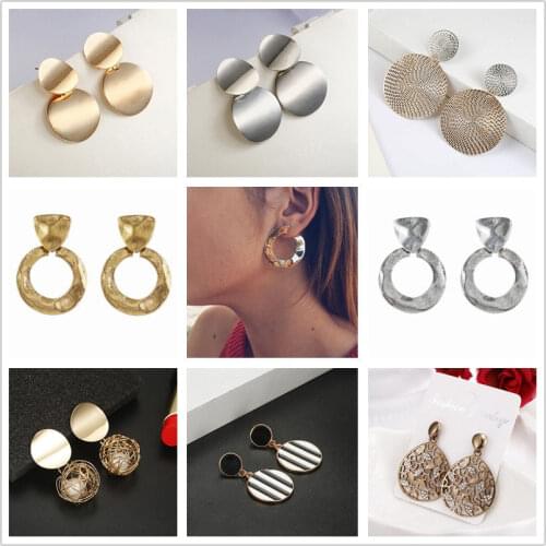 F5 Luxury Gold Metal Drop Earrings 2018 Women Fashionable Big Trendy Earrings Party Street Jewelry Personality Dangle Earrings