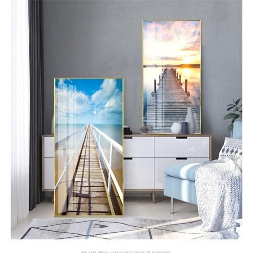 Blue Sea Seagulls Brown Boardwalks White Cloud Modern Abstract porch Living Room Decorative Pictures Elk flying silk art mural P