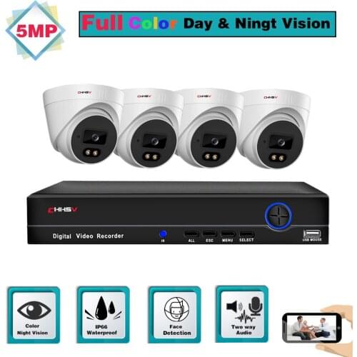 H.265 4CH 5MP POE NVR Kit CCTV Camera Security System Kit Ai Audio Video Surveillance Set HD IP Monitoring Camera System Set 5mp