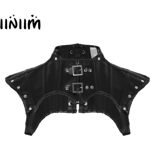 Punk Zentai for Cool Womens Female PU Lace up Shoulder Chest Harness Shirt with Buckles Clubwear Costumes Half Nightclub Show