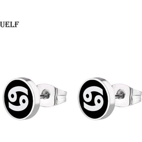Uelf 1 pair Punk Black Styles Stainless/Titanium Steel Stud Earrings For Men and Women Gothic Street Pop Hip Hop Ear Jewelry