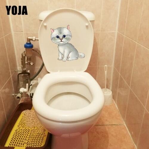 YOJA 20.4*21.8CM Hand-Painted Cartoon Cat Home Wall Decoration Decals Toilet Sticker T1-0214
