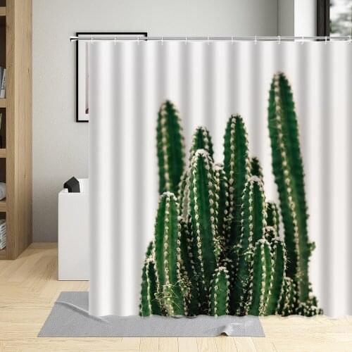 Desert Cactus Shower Curtain Green Tropical plant Printing Pattern Bathroom Shower Curtain Home Washable With hook Polyester