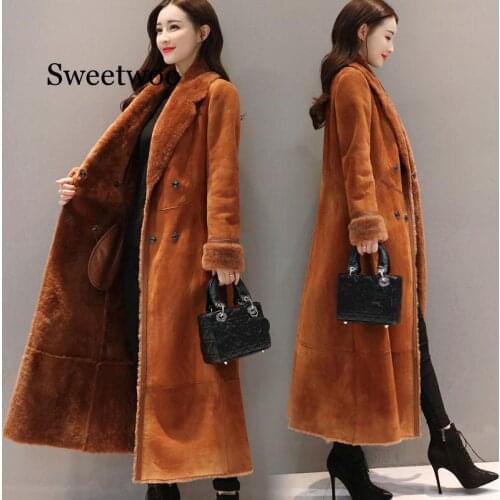Plus Size 3XL Suede Winter Jacket Women Elegant Plus Velvet Thicken Long Coat Women Parkas Warm Overcoat