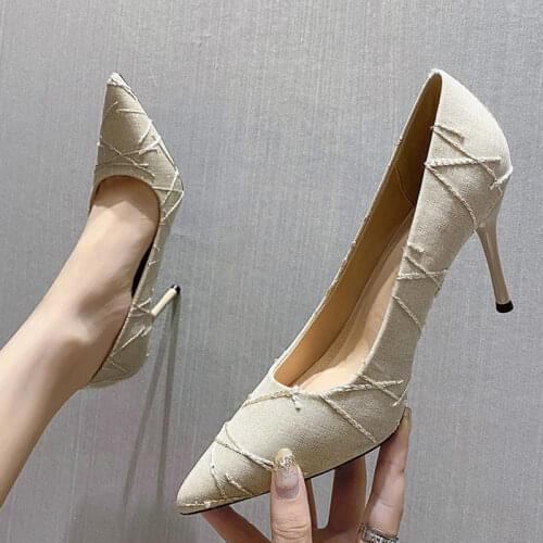 2021 New Fashion Thin High Heels Shiny Sequins Shallow Mouth Pointed Plus Size Shoes Woman