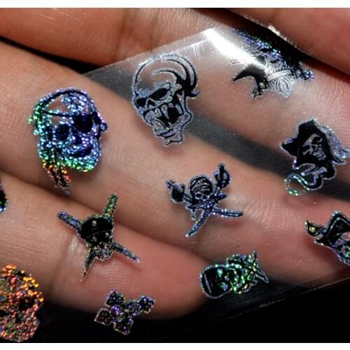 1Pc Nail Foil Skull Image Laser Nail Stickers Decals Mixed Style Nail Foils Wraps DIY nail art decorations