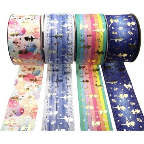 1 yards 75mm Dancing Girl Bronzing Printed Thermal Transfer Grosgrain Ribbon For DIY Hairbow Gifts Wrapping Clothing Accessories
