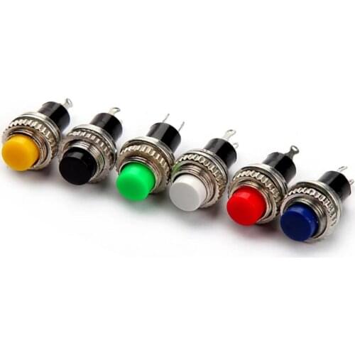 10pcs White Red Green Blue Black Yellow Panel Mount Round Normal Open NO 10mm Momentary OFF-(ON) Push button Switches DS-314