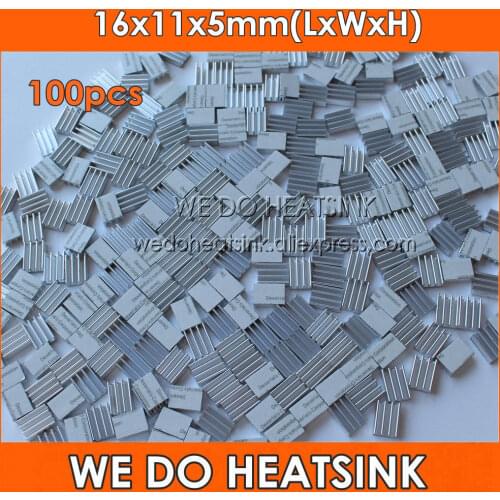 100pcs 16x11x5mm Extruded CPU Aluminium Heat Sink With Thermal Conductive Tape Heatsink Power Fans & Cooling
