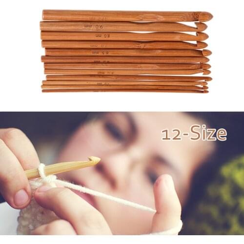 12Pcs 15cm Bamboo Knitting Needles Crochet Hooks Set DIY Knitting Weave Yarn Neede Crafts 3mm-10mm Home Knitting Tools