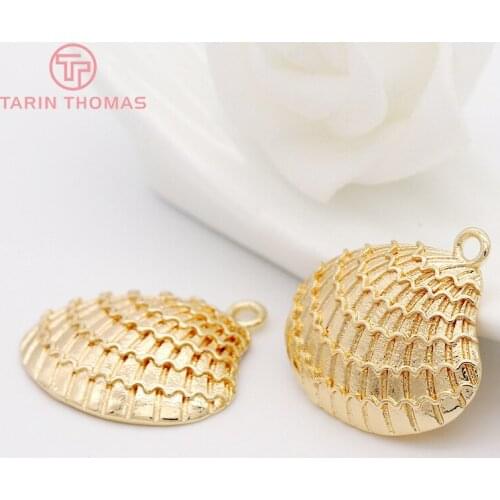4PCS 20x22MM Hole 2MM 24K Gold Color Plated Brass Shell Charms Pendants High Quality Diy Jewelry Accessories