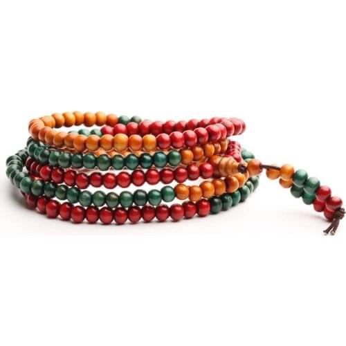 6mm Tibetan Buddhism 216 3-Colours Wood Prayer Bead Mala Necklace