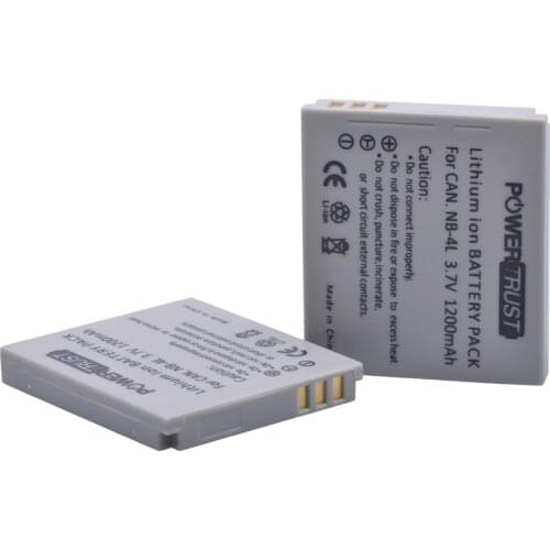 PowerTrust 2Pcs 1200mAh NB-4L NB 4L NB4L Camera Battery for Canon IXUS 30 40 50 55 60 65 80 100 I20 SD1000 1100