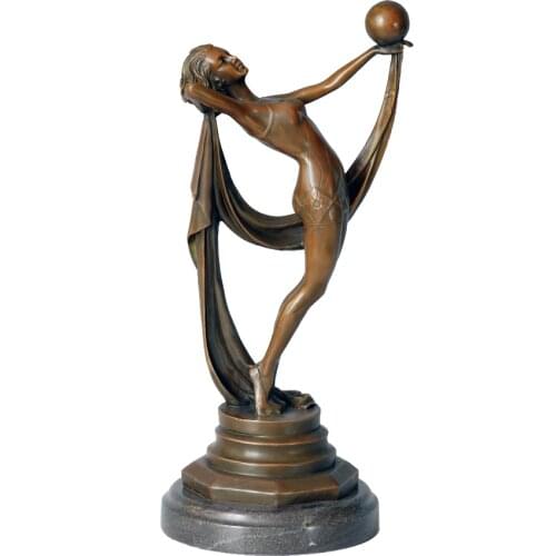 Bronze Statue Woman Dance with Ball Sculpture Marble Base Modern Art High-end Home Decoration Gift