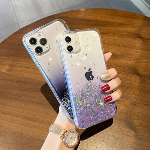 Clear Glitter Phone Case For iPhone 12 Pro 11 Pro Max XS Max XR X 7 8 Plus 12 Mini SE 2020 Cute Gradient Rainbow Sequins Coque