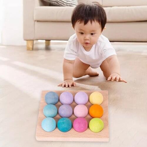 Wooden Ball Toys Rainbow Ball Color Recognition Numbers Counting Toy Color Development Preschool Learning for Kid