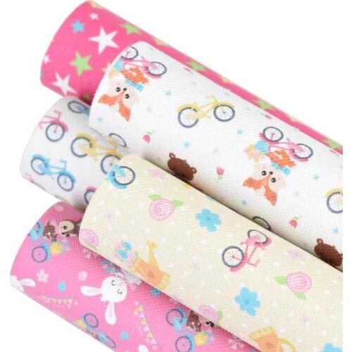 HSDLeather 20*34cm Rabbit and bike series Printed Faux Leather Sheets For DIY Kids Hair Accessories Theme Party Decor Materials