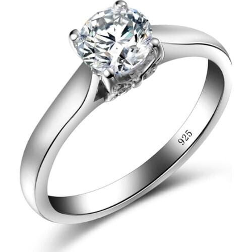 Trendy Genuine 925 Sterling Silver 6*6mm Round Moissanite Rings For Women Wedding Party Fashion Diamond Jewelry Gift Female 2021