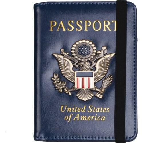 Trassory 2020 New Design USA United States America Leather Passport Holder RFID Blogin with Elastic Band