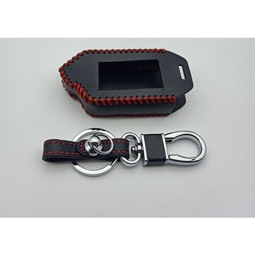 LCD Remote 100% Leather Key Case Cover Key Keychain For Sher-khan Mobicar A Mobicar B Two Way Russian Version Car Alarm System