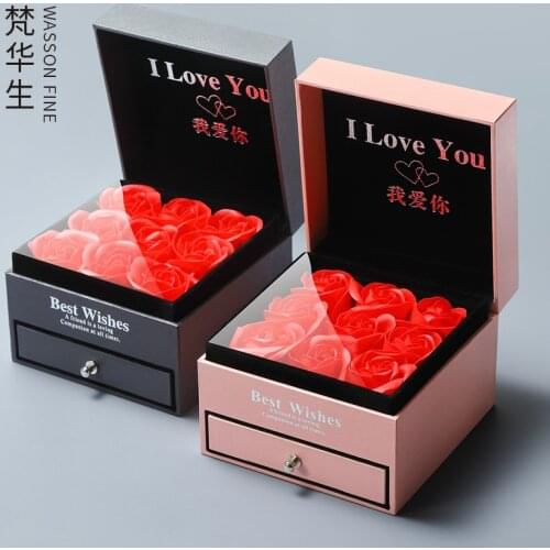 Valentines Day Creative Jewelry Packaging Box Rose Necklace Gift Jewelry Box Drawer Pendant Box
