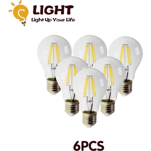 6pcs/Lot Retro Edison Filament Bulb A60 6W Decor for Chrismas E27 220V Vintage Lamp 4000K Home Decoration