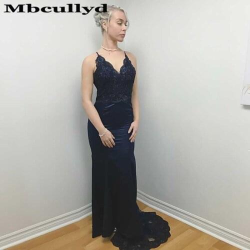 Mbcullyd Navy Blue Mermaid Prom Dresses Long Applique Lace Formal Evening Dress For Women Cheap Plus Size Vestido De Festa