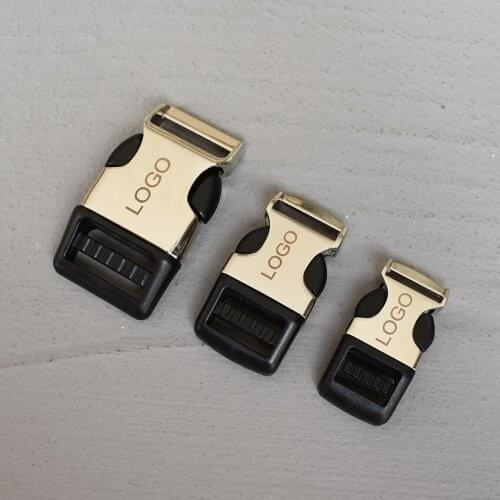 LOGO 10 Pcs 15/20/25mm Metal Quick Side Release Buckles LaLaser Engraving For Bag Luggage Outdoor Backpack strap Belt Webbing