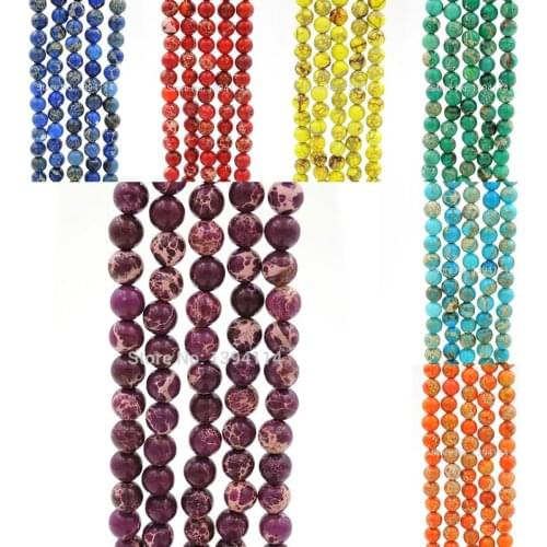 Sea Sediment Imperial Jaspe r Purple/Blue/Red/Yellow/Orange/Green/Cyan Round Beads Strand Approx 16 inch