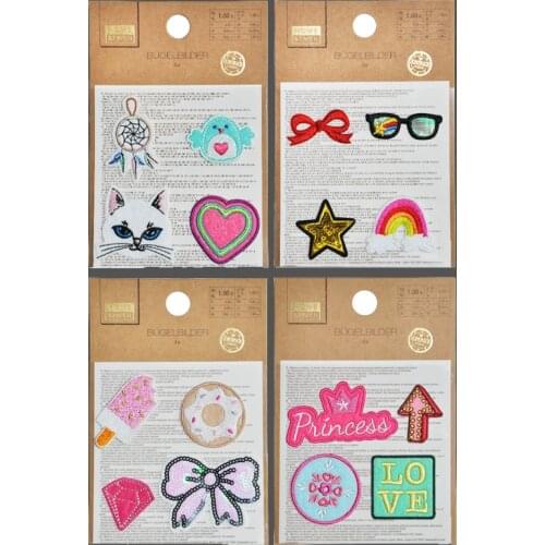 Cartoon Bow Star Diamond Self-adhesive Patch Embroidery Patches For Clothing Cute Cat Animal Iron On Patches On Clothes Sticker