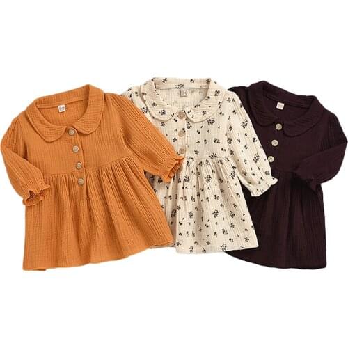 New Spring Autumn Kids Girls Dress Casual Peter pan Collar Long Sleeve Princess Dress for Girl Childrens Clothing