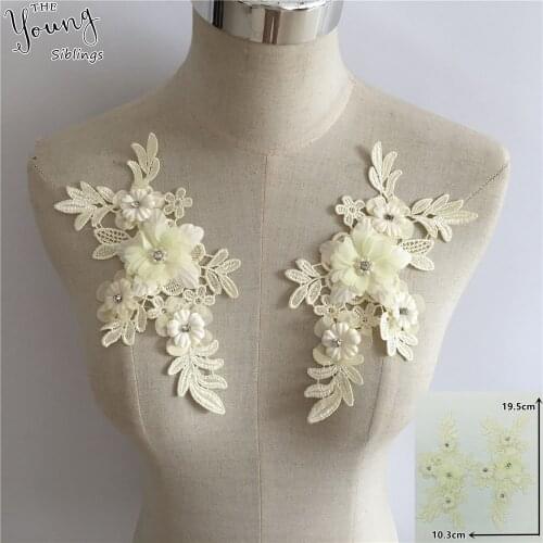 New arrive Embroidery Applique 3D flower Lace collar DIY Rhinestone Neckline Sewing Dresses Accessories Supplies A pair of sale