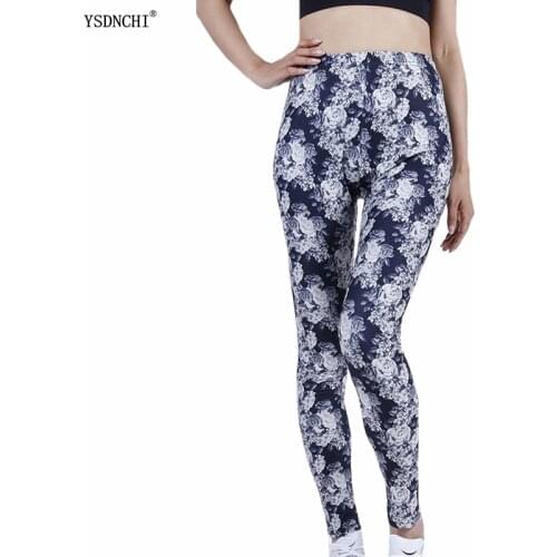 YSDNCHI New Arrival Women Leggings Workout Sport Leggin Flowers Print Stretch Fitness Running Pants High Waist Push Up Trousers