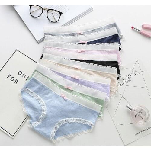 New Japanese cotton underwear Simple version of womens lace bow low waist ladies