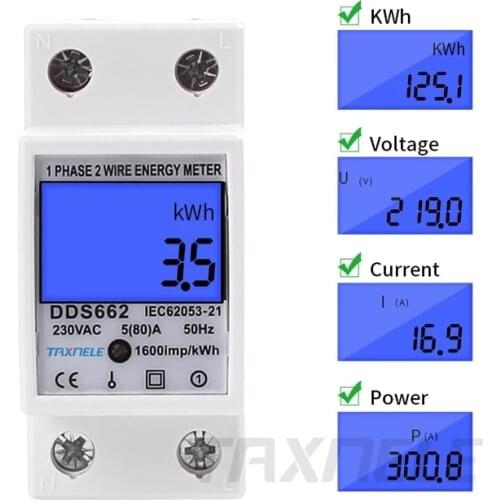Single Phase Two Wire LCD Digital Display Wattmeter Power Consumption Energy Electric Meter kWh AC 230V 50Hz Electric Din Rail