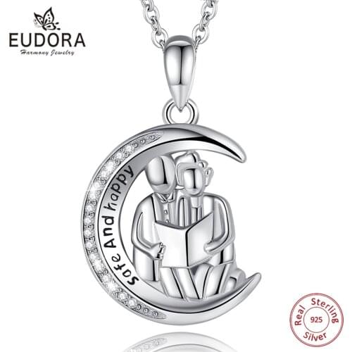 Eudora Real 925 Sterling Silver Grandfather Grandmother Necklace Father mother Love Pendant FIna Fashion Jewelry Gift for Lover