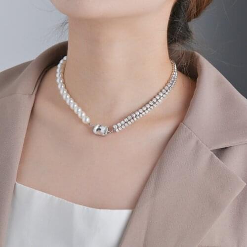 Acheerup New Trendy Silver Pearl Necklaces for Women Square Pendant Choker Beads Chain Necklace Girls Jewelry Friendship Gifts