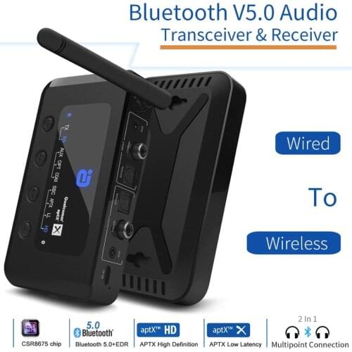 MR265 Bluetooth 5.0 HD Audio receiver transmitter aptX LL /HD 2-In-1 Audio Receiver Adapter for TV/Speakers Optical Coaxial 3.5m