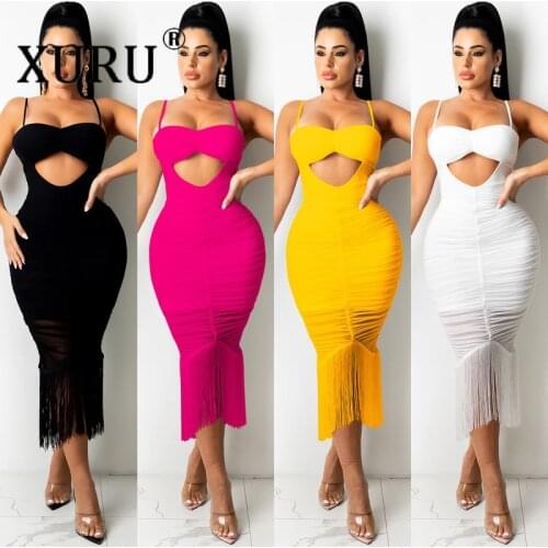 XURU Sexy Sling Wrap Chest Hollow Flow Beard Dress European and American New Products Nightclub Dress Womens Clothing