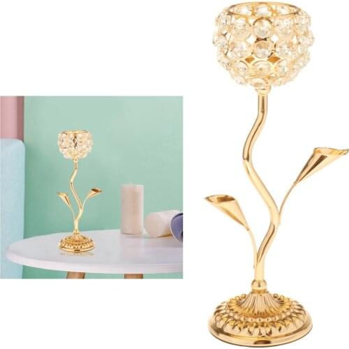 Golden Crystal Candle Holders, Tea Light Candlesticks for Home Decor, Wedding Party Table Centerpieces, Housewarming Gift