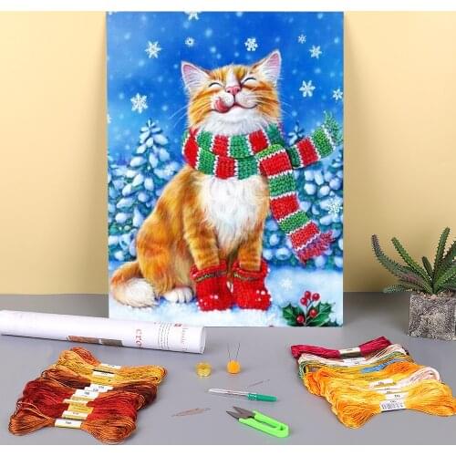 Cat Animal Printed Fabric 11CT Cross Stitch Set DIY Embroidery DMC Threads Needlework Knitting Hobby Handicraft Needle