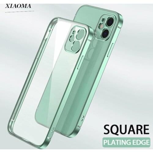 Luxury Plating Square Frame Transparent Case For iPhone 12 11 Pro Max Mini iPhone SE 2020 x xs xr 6 6S 7 8 plus Soft Clear Cover
