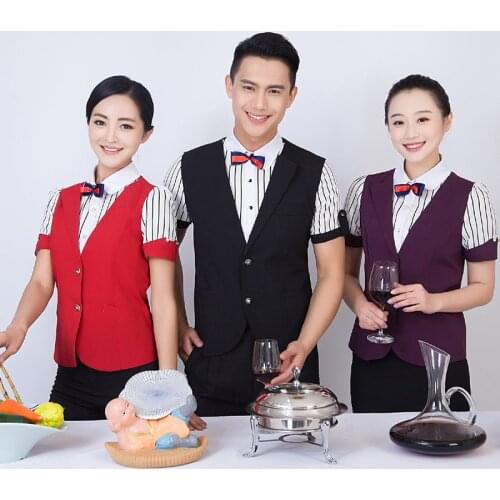 Hotel Work Clothes Summer Waitress Womens Uniform Jacket Bar Dining Short Sleeve Cafe Waiter KTV Overalls Without Bow Tie H2413