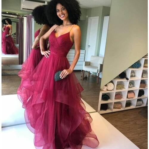 Sexy Long Ruched Tulle Evening Dresses Custom Made Floor Length Spaghetti Arabic Abendkleider Formal Party Gowns for Women