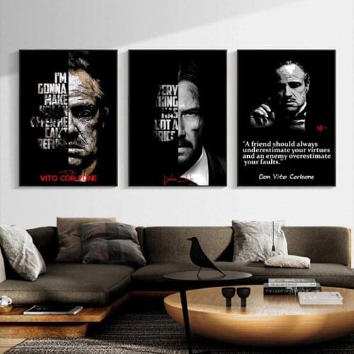 Modern Motivational Canvas Painting Godfather Figure Portrait Art Posters and Prints Wall Art Picture for Living Room Home Decor