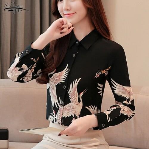 Vintage Blusas Mujer New spring Clothes Women 2021 Plus Size Printed Blouse Women OL Cardigan Long Sleeve Shirt Female 7662 50