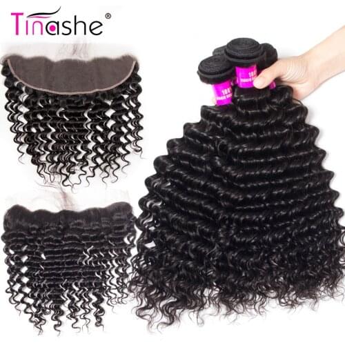 Tinashe Hair Deep Wave Brazilian Hair Bundles Remy Human Hair Lace Frontal With Bundles Deep Wave Bundles With Frontal Closure