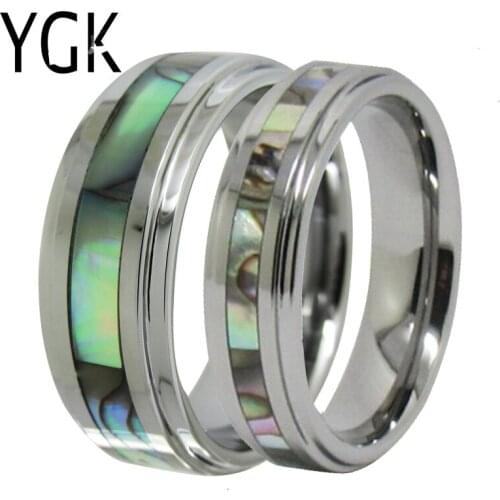 YGK Jewelry Love Forever Ring Abalone Inlay Silver Step Tungsten Ring Tungsten Wedding Ring For Men and Women Bridegroom Ring