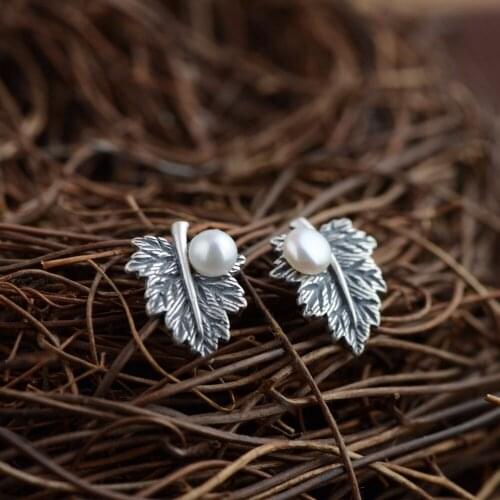 Thari Silver 100% 925 Sterling Silver Earrings For Women,Natural Pearl Vintage Fashion Silver Earrings For Gift Wedding