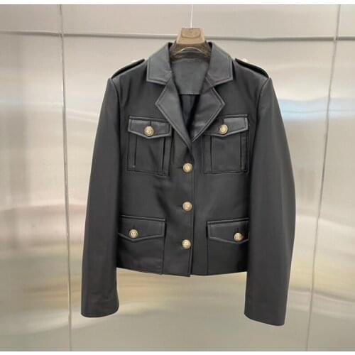 Arrival New 2021 Women Coat Spring And Autumn Real Import Sheepskin Jacket Pocket Decoration Female Overcoat Size S-XXL